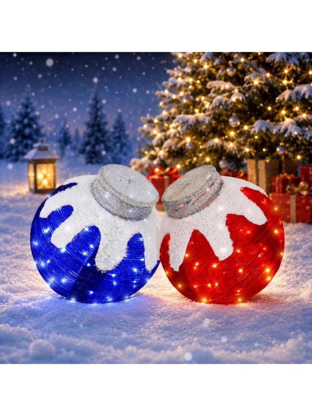 Set of 2 Lighted Pop-Up Christmas Ornaments - 160 LED Lights, 8 Functions